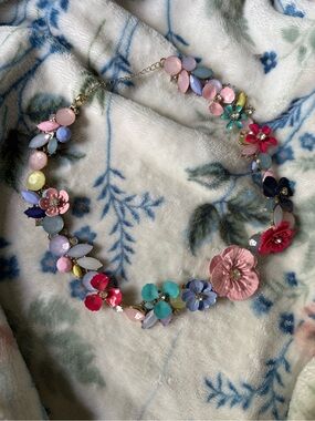 Colorful Floral Statement Necklace - Pink, Turquoise, Red, Lavender